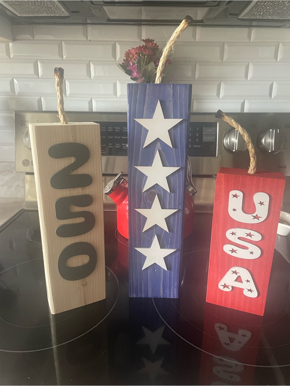 Patriotic Wooden Block Set - Red, White & Blue Stars